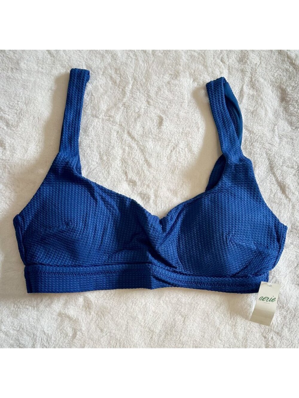 NWT Aerie Blue Textured Scoop Bikini Top - Size: Medium